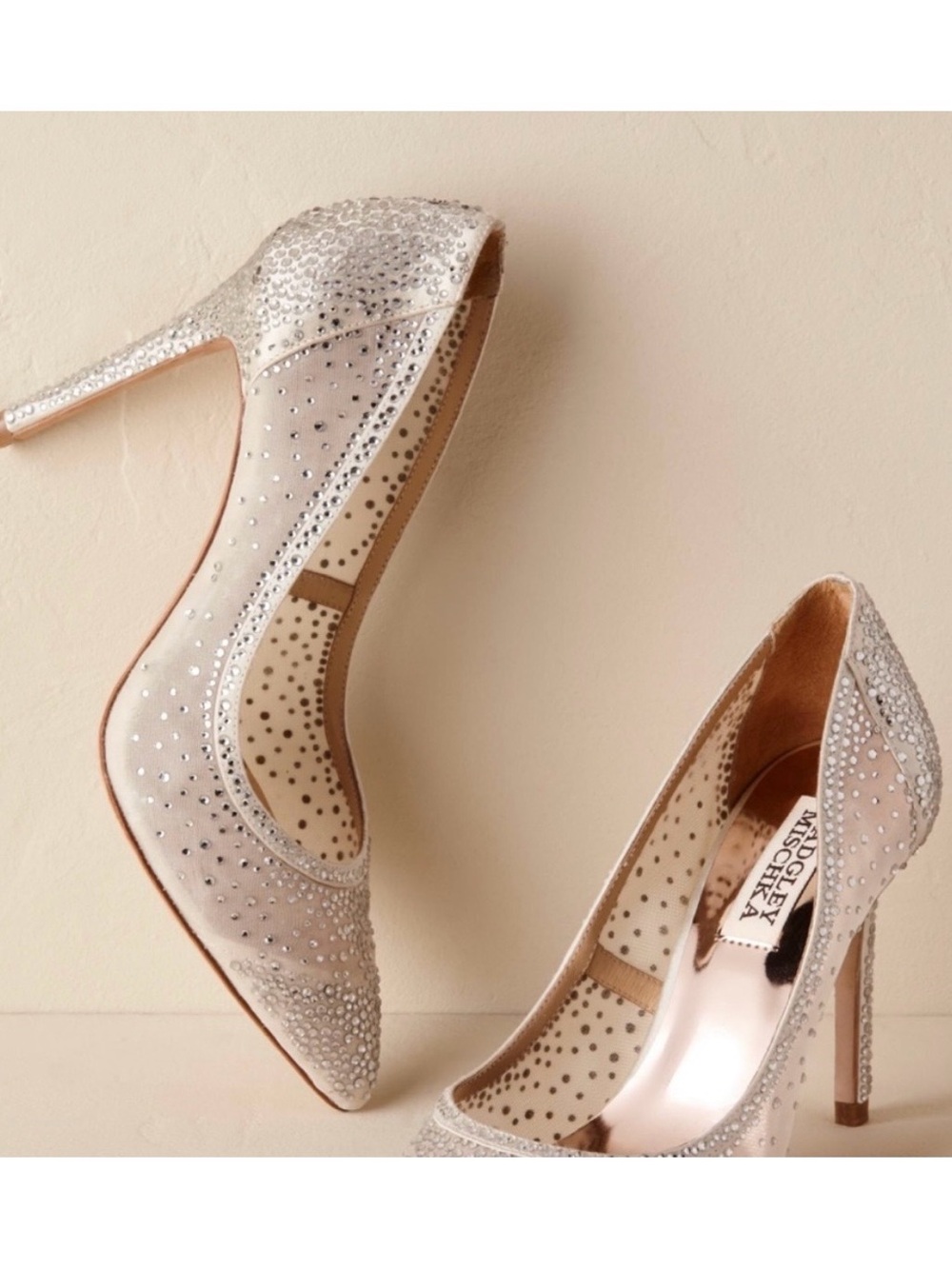 Badgley Mischka 'Weslee' Nude Crystal-Embellished Wedding Pump, Women's 6.5 $400